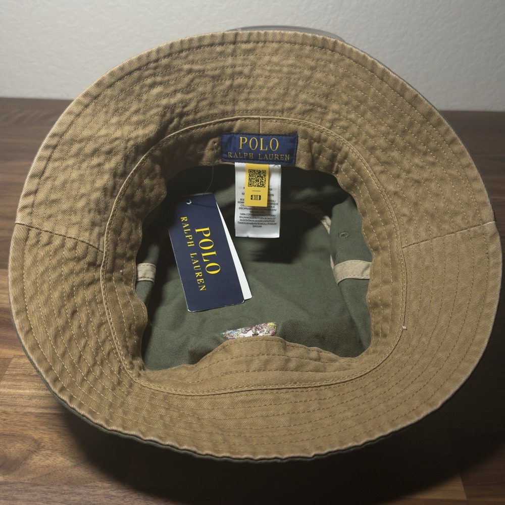New Polo Ralph Lauren Bear Bucket Hat Size L/XL Olive Green Twill Embroidered - Picture 8 of 8